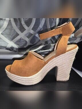 Wild Pair Tan Suede Platform Espadrille Wedge Sandals